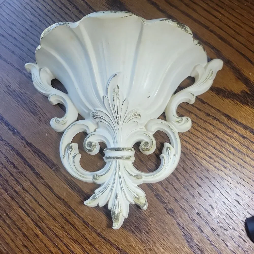Vtg Syroco Wall Pocket Planter pair Cream & Gold Hollywood Regency style #4446